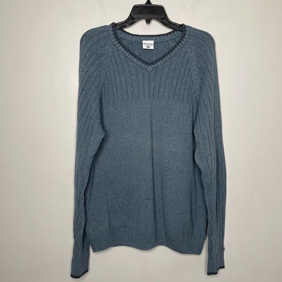 COLUMBIA Sweater Mens XL Blue Ribbed V-Neck Pullover 100% Cotton - Picture 1 of 8